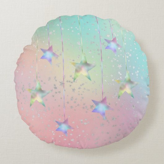 Coussins Ronds Pastel tourbillonne holographique étoiles et ruban (Devant)