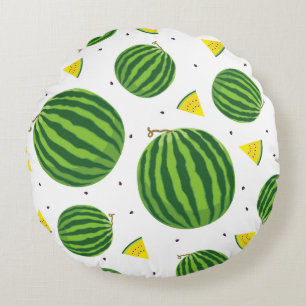 Coussins Ronds Pastèques Entières & Motif de Tranches Jaunes
