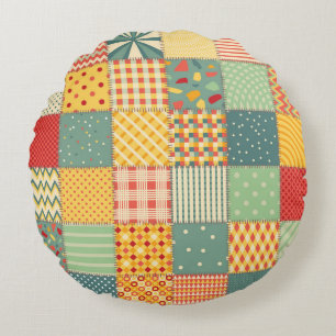 Coussins Ronds Patchwork coloré : ornements abstraits sans coutur