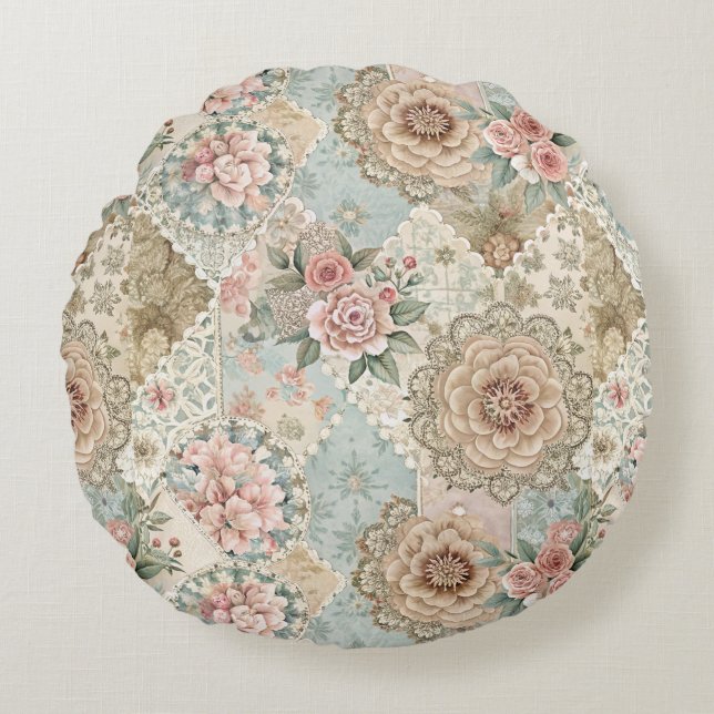 Coussins Ronds Patchwork sans couture de printemps (Devant)