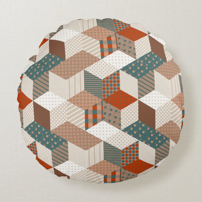 Coussins Ronds Patchwork Stars Vintage Brown Vert (Devant)
