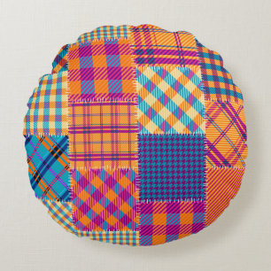 Coussins Ronds Patchwork textile : motif vintage transparent.