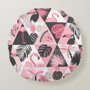 Coussins Ronds Patchwork Tropical : Flamant rose Watermelon Seaml