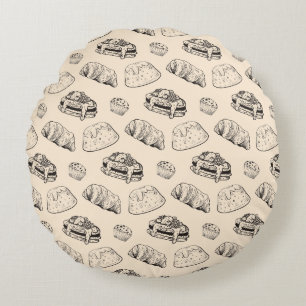 Coussins Ronds Pâtisseries de boulangerie française vintage en li