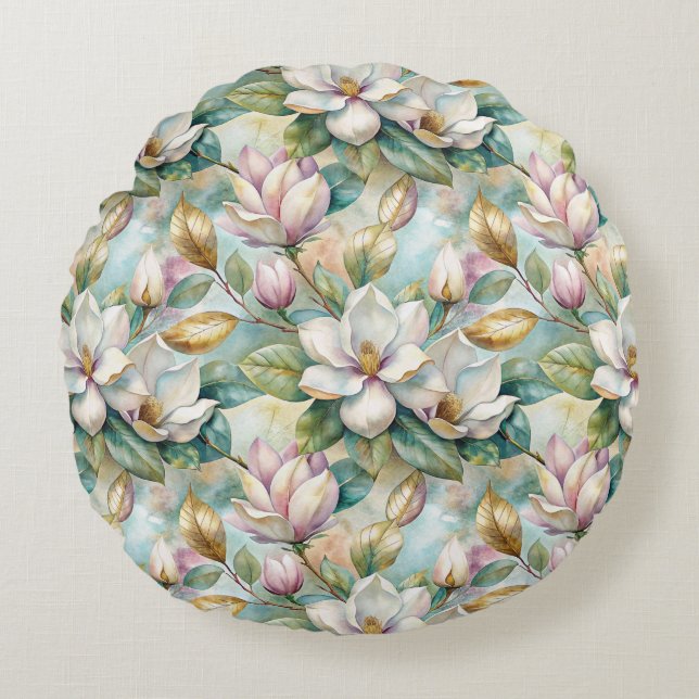 Coussins Ronds Pattern Elegant Magnolia Flowers (Devant)