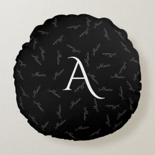 Coussins Ronds pattern of names - personalized black