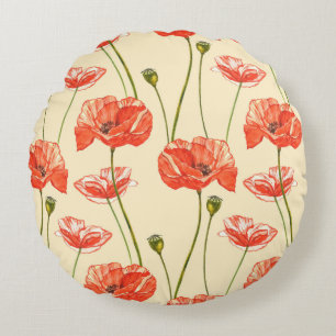 Coussins Ronds Pavot rouge aquarelle. Motifs sans couture. Fl sau