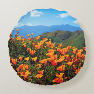 Coussins Ronds Pavots de Californie couvrant un flanc de colline