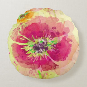 Coussins Ronds Pavots peints 2 d'aquarelle