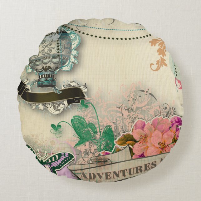 Coussins Ronds pays chic et français minable de papier, cru, (Devant)