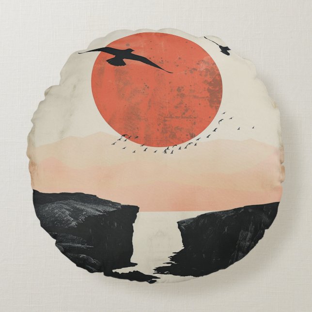 Coussins Ronds Paysage Abstrait de Boho (12) (Devant)