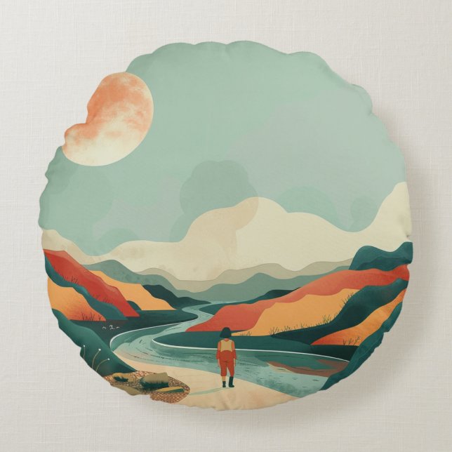 Coussins Ronds Paysage Abstrait de Boho (14) (Devant)
