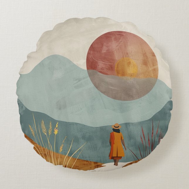 Coussins Ronds Paysage Abstrait de Boho (23) (Devant)