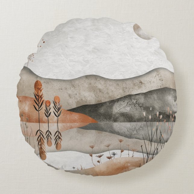 Coussins Ronds Paysage Abstrait de Boho (3) (Devant)