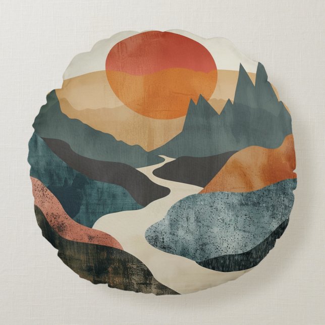 Coussins Ronds Paysage Abstrait de Boho (5) (Devant)
