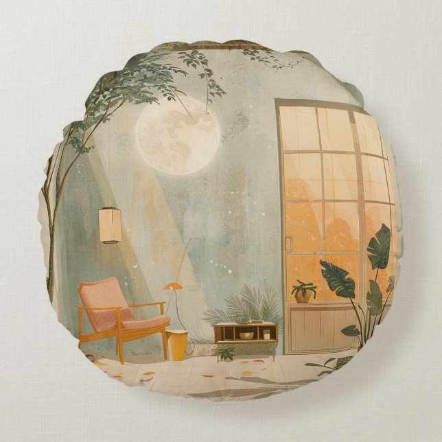 Coussins Ronds Paysage Abstrait de Boho (6) (Devant)