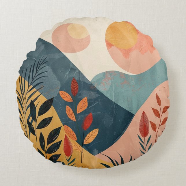 Coussins Ronds Paysage Abstrait de Boho (8) (Devant)