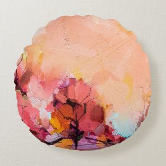 Coussins Ronds Paysage Abstrait de peinture à l'huile. Bleu pur