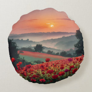 Coussins Ronds Paysage de coquelicots.