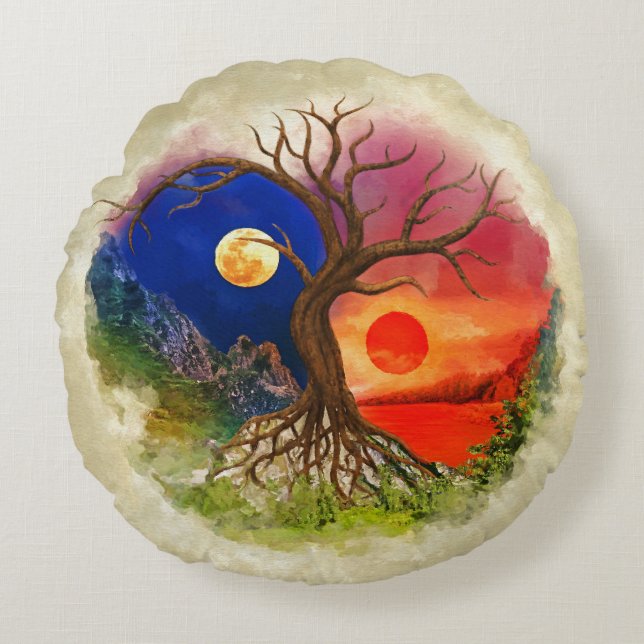 Coussins Ronds Paysage de Yin Yang Tree (Devant)