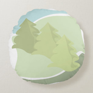 Coussins Ronds Paysage naturel Abstrait avec sapins et ciel