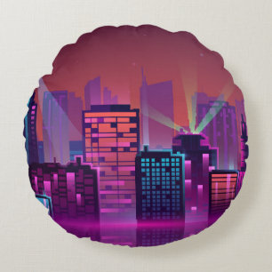 Coussins Ronds Paysage urbain coloré et lumineux. illustration