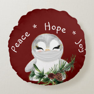 Coussins Ronds Peace Hope Joy Pingouin masqué