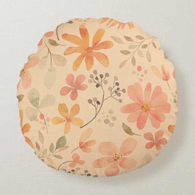 Coussins Ronds Peachy—motif floral rose doré (Devant)
