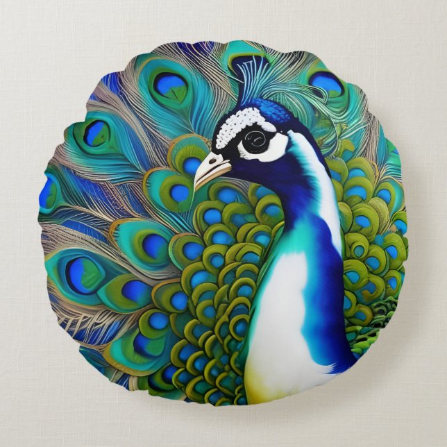 Coussins Ronds Peacock blanc bleu et vert Piebald (Devant)