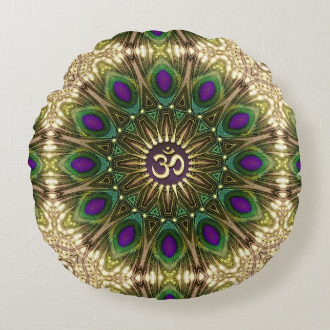 Coussins Ronds Peacock Bohemian Mandala OM Yoga Round Cushion (Devant)