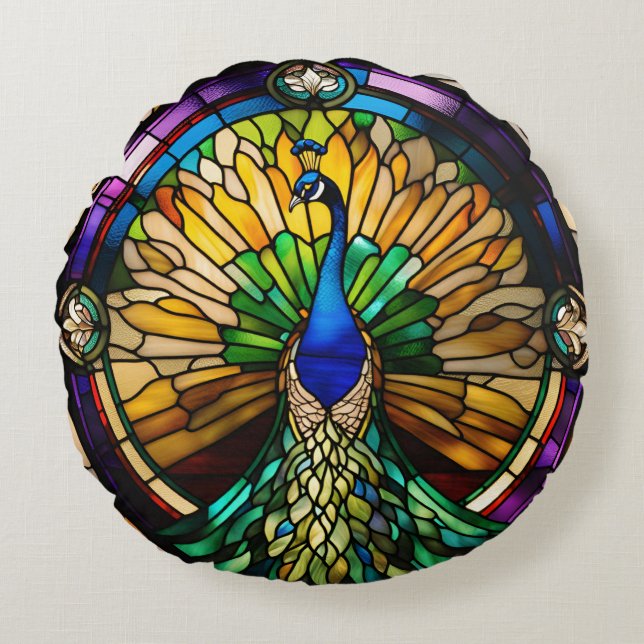 Coussins Ronds Peacock en verre tendu (Devant)