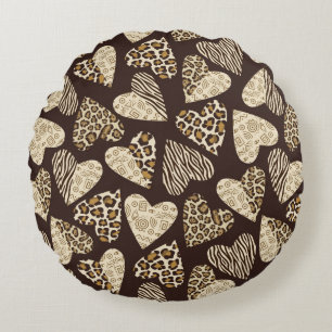 Coussins Ronds Peau d'animal avec des coeurs