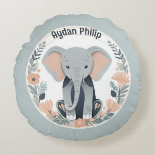 Coussins Ronds Pêche Whimsical & Gris Baby Elephant