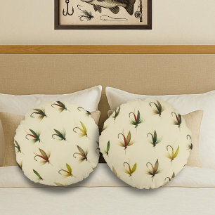 Coussins Ronds Pêcheurs Voler Pêche truite mouches Aquarelle lanc