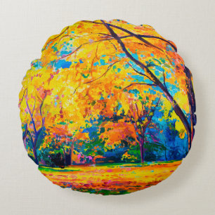 Coussins Ronds  peinture à l'huile sur toile. Les arbres jaunes. 