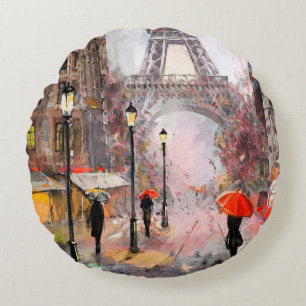 Coussins Ronds peinture à l'huile sur toile, vue sur la rue de Pa