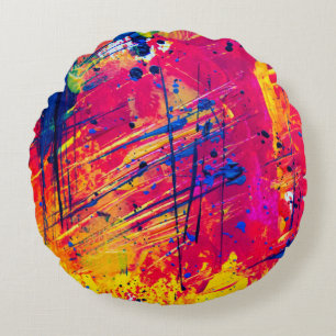 Coussins Ronds Peinture Abstraite brillante colorée