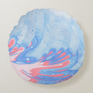COUSSINS RONDS PEINTURE BLEU BLANC ET ROUGE ABSTRAIT