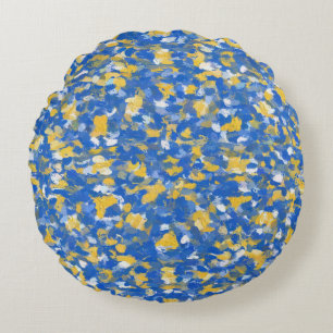Coussins Ronds Peinture bleu, jaune et blanc