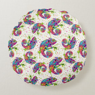 Coussins Ronds Peinture Chameleon Taches Aquarelle Style Jeter Pi