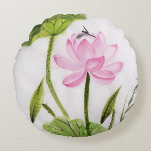 Coussins Ronds Peinture d'aquarelle de la fleur de Lotus 2