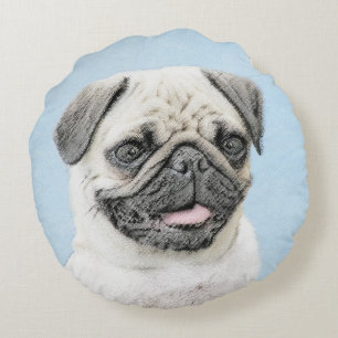 Coussins Ronds Peinture de carlin - Joli art original de chien