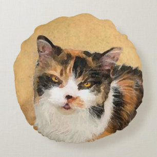 Coussins Ronds Peinture de chat Calico - Cute Original Cat Art