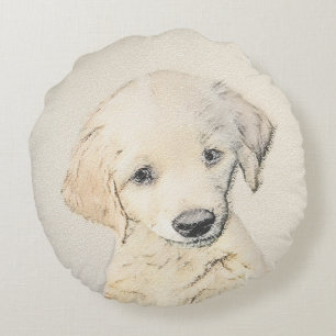 Coussins Ronds Peinture de chiot d'or Retriever - Art de chien or