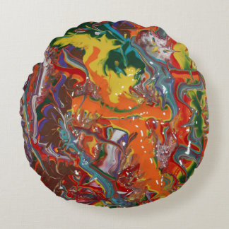 Coussins Ronds Peinture de flux couleur arc-en-ciel