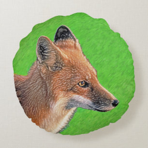 Coussins Ronds Peinture de Renard Rouge - Art Original sur la Fau