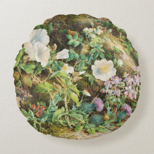 Coussins Ronds Peinture florale de fleurs de pétunias vintage jol