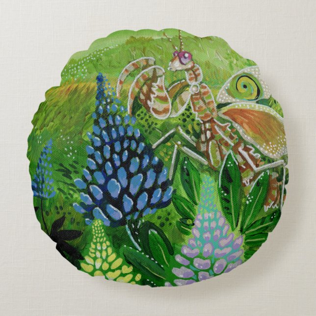 Coussins Ronds Peinture Mantis Fleur (Devant)