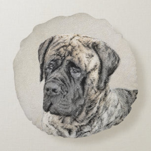 Coussins Ronds Peinture mastiff anglaise (Brindle) - Dog Art