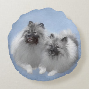Coussins Ronds Peinture originale d'un couple de Keeshond - Art a